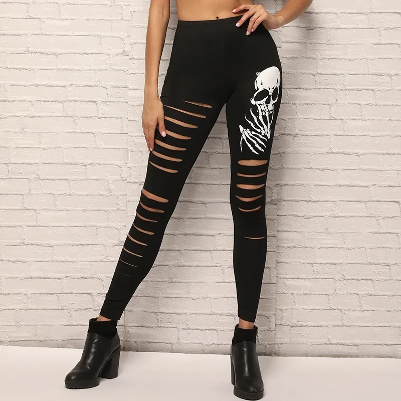2025 Nieuwe mode schedel gedrukt hol gat vrouwen leggings vrouw broek van hoge kwaliteit