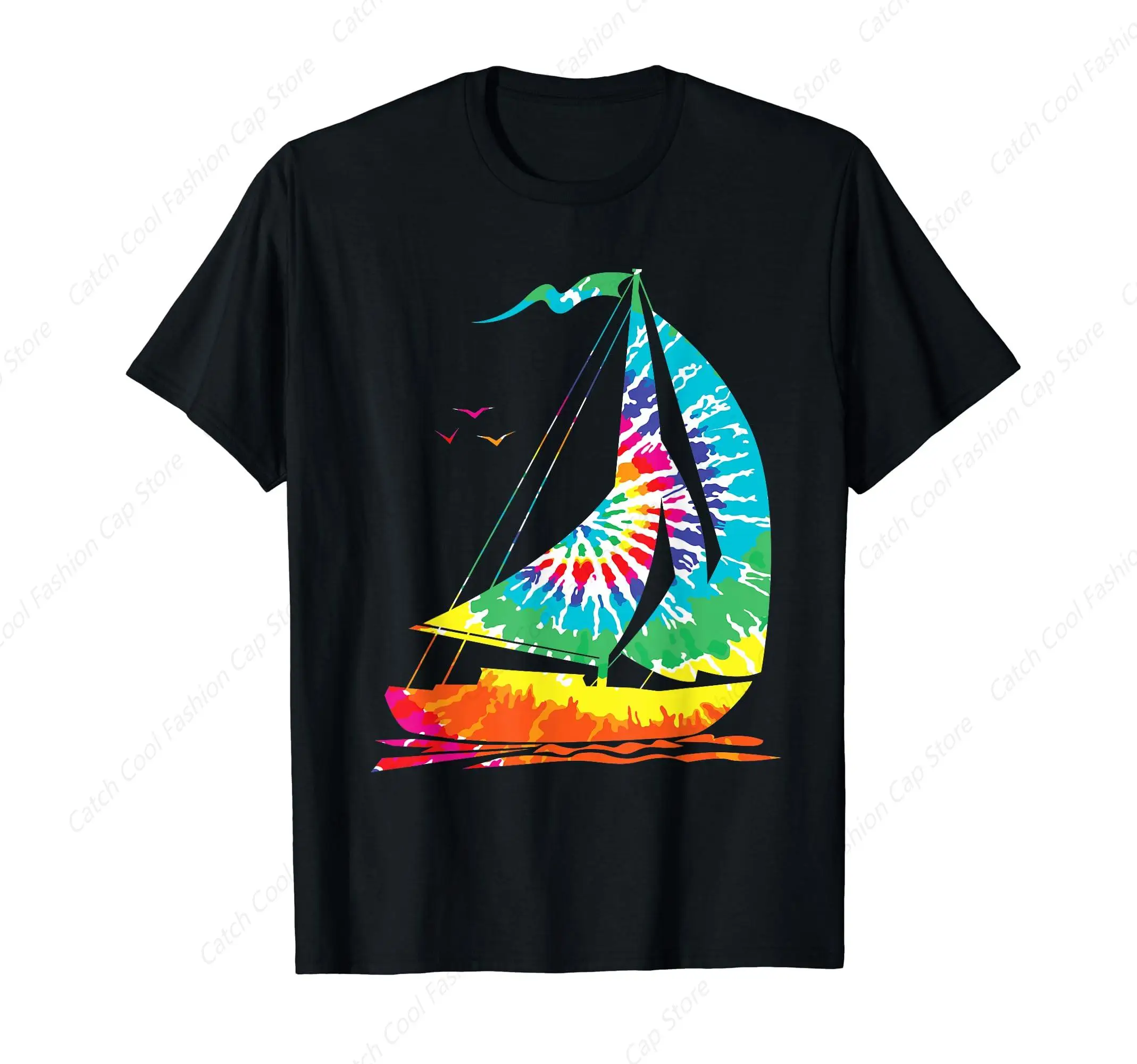 Colorful Sailboat T-Shirt for Men Short Sleeve Cotton Daily Travel Summer Breathable Round Neck Sports Fashion New Trend Tops