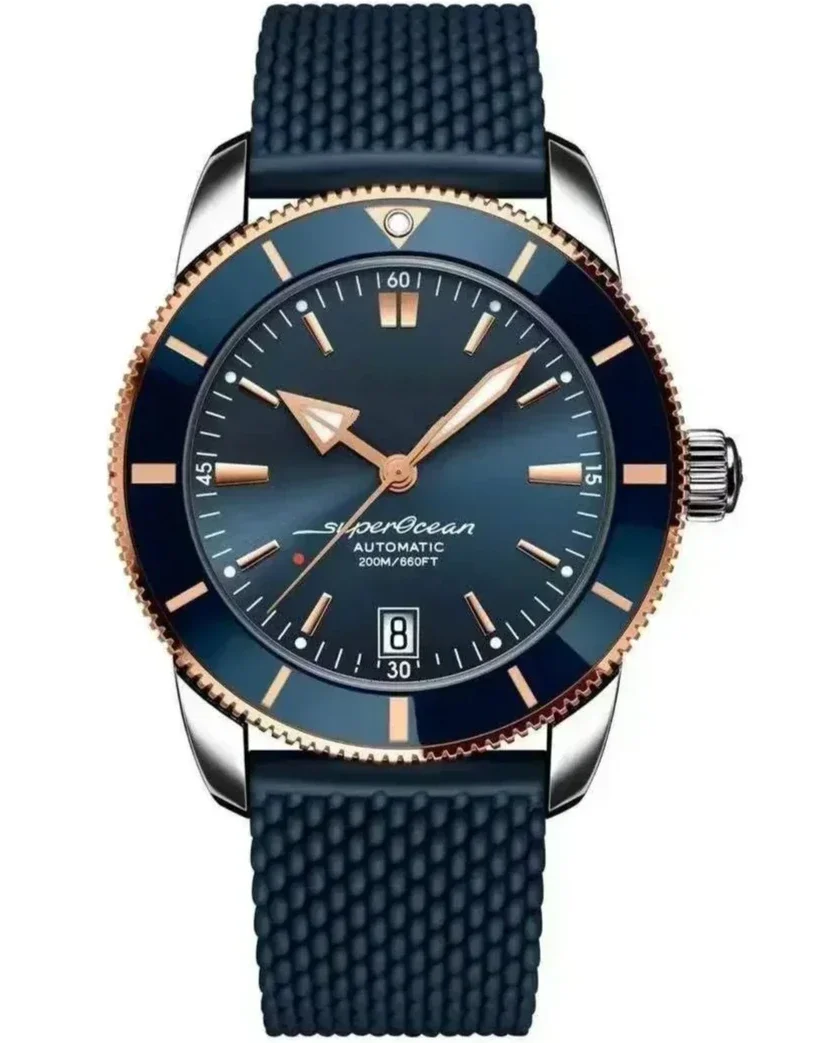ساعة ميكانيكية أوتوماتيكية فاخرة للرجال Superocean أسود أزرق مطاطي ذهبي وردي ساعات رياضية سيراميك مخصصة