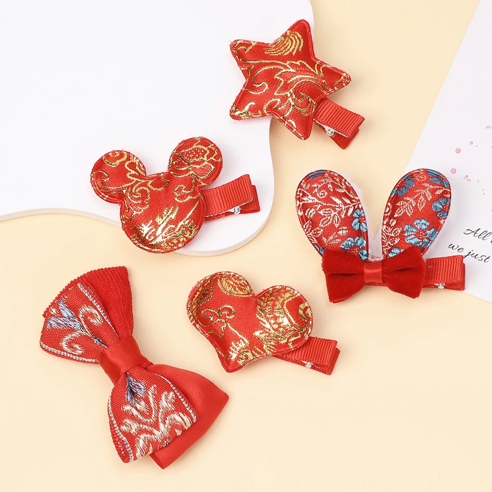 

2023 New Embroidered Christmas Hairpin Girl Baby's Red Hair Clips Alligator Clips for Newborn Baby Girl Infant Kids Accessories