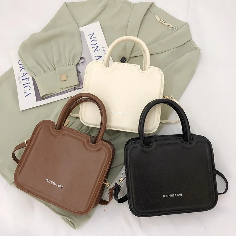 Textured small bag, simple casual women's bag, retro shoulder bag, crossbody solid color small square bag.