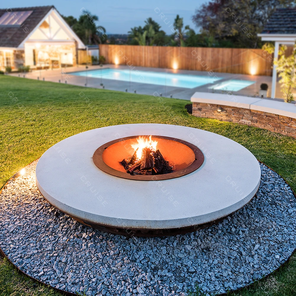 BBQ Villa Outdoor Wood/Gas/Alcohol/Atomized/Electronic Heater Modern Wood Fireplace Mantel 1500mm Freestanding Fire Pit