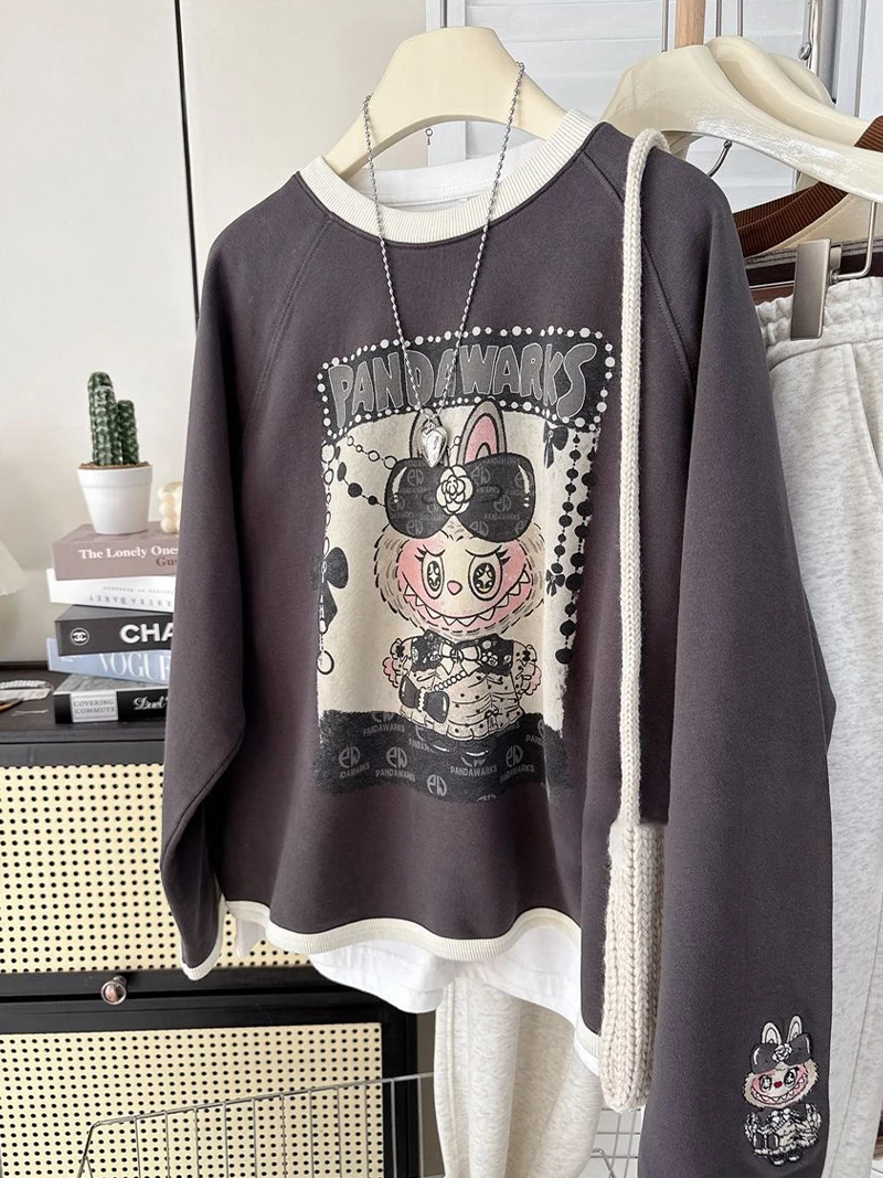 Retro Amerikaanse kleur Blo Print rond Ne Sweatshirt Long Sve ex Lente Herfst Losse Casual Veelzijdige Top