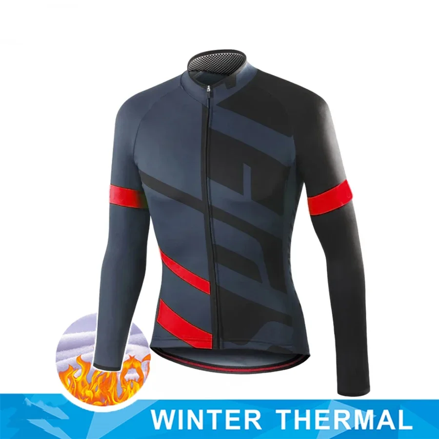 

2024 Winter Thermal Fleece Cycling Jersey Men's Bicycle Clothing MTB Long Sleeve Warm Tops Road Bike Jacket Outdoor Sportswear