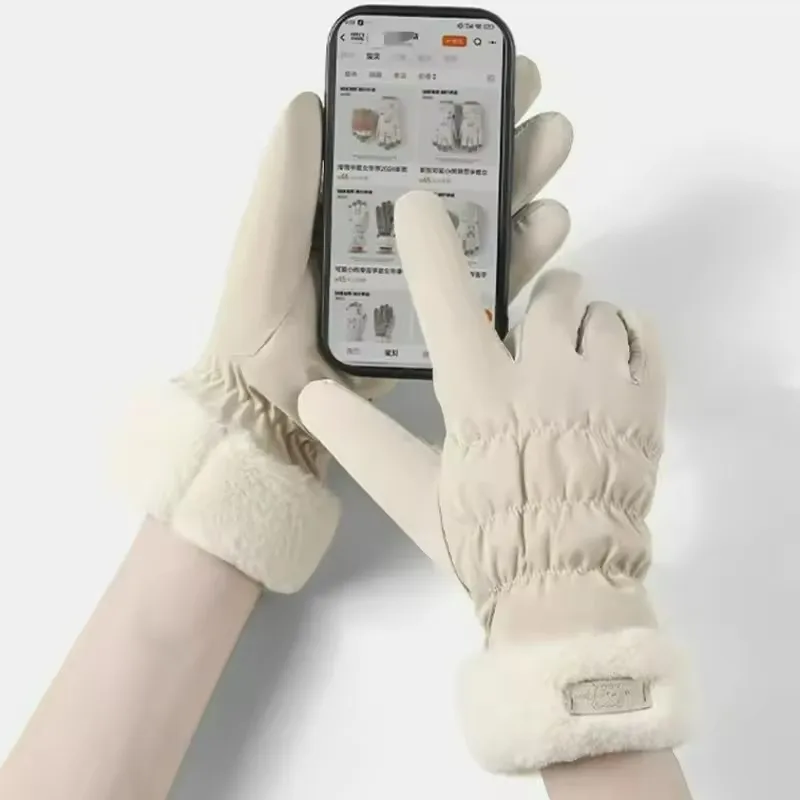 Зимние теплые толстые перчатки, милый маленький медвежонок, плюшевые наручные водонепроницаемые защитные перчатки для сенсорного экрана, теплые перчатки, оборудование для катания на лыжах на открытом воздухе