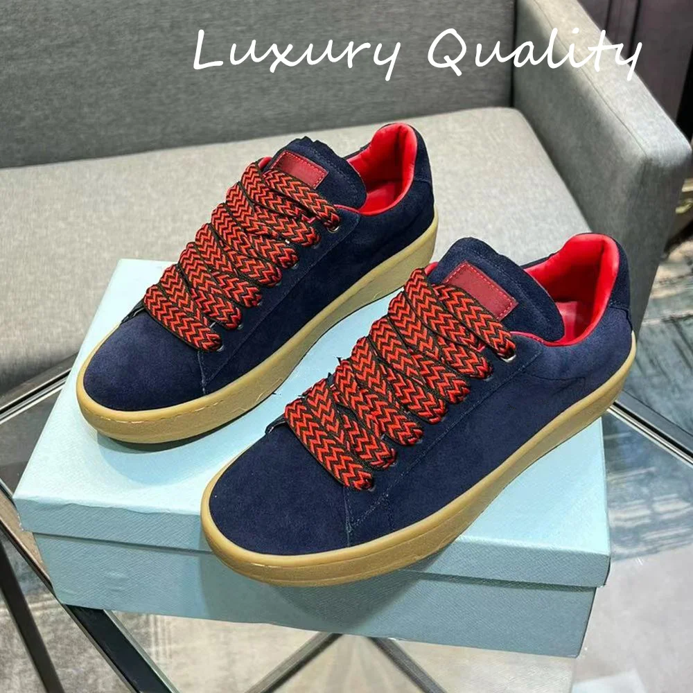 2024 New Woman Sneakers Colorful Leather material Lace-up Casual Shoes Round Toe Flat Platform Shoes Male Autumn Fashion Shoe