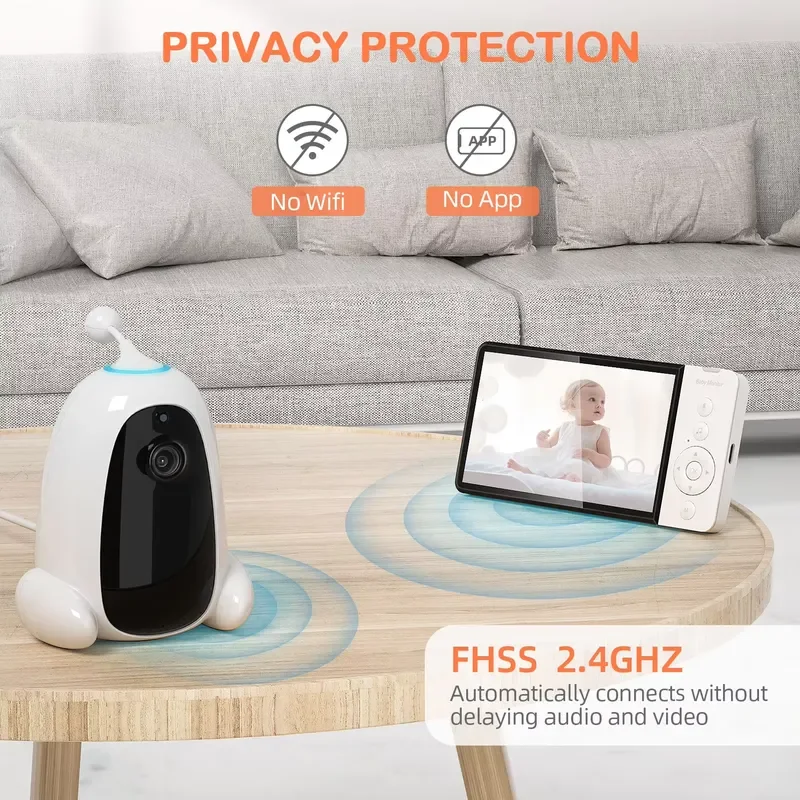 Pet Video Baby Camera 720P 5.0 Inch Screen Two-Way Talk Night Vision Digital Baby Monitoring Camera