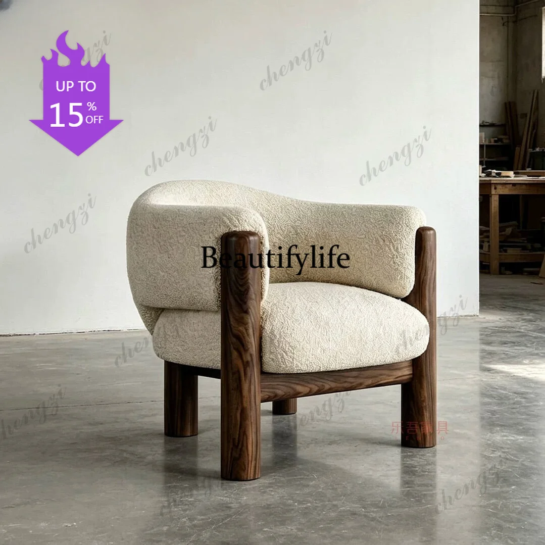 D8000   Wabi Sandy Wind Solid Wood Sofa Chair Small Unit Designer Premium Household Leisure Chair Villa Hotel Negotiation Chair