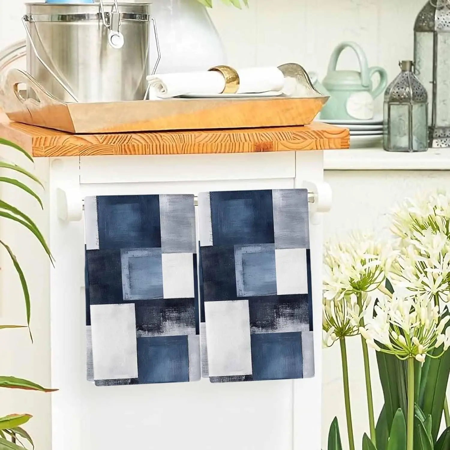 Abstract Geometric Color Blocks Kitchen Dish Towels Cleaning Supplies Absorbent Bar Hand Dishcloths Hand Towels Kitchen Supplies