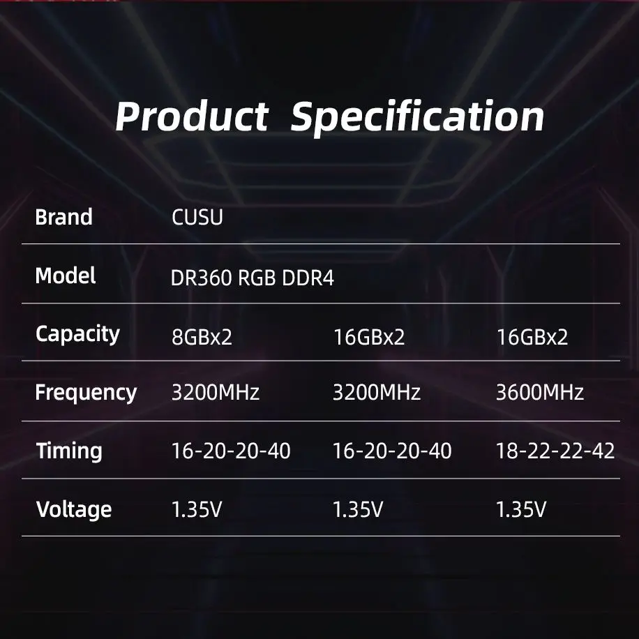 CUSU Memoria Ram DDR4 16gb 3200gb 3600mhz Rgb DDR4 8gb 288pin UDIMM Ram Memory Dual Channel for diy gaming computer