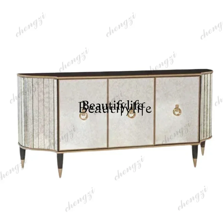 PP Sideboard Cabinet Light Luxury Wine Cabinet Integrated Wall American Hall Cabinet Living Room Mirror Entrance