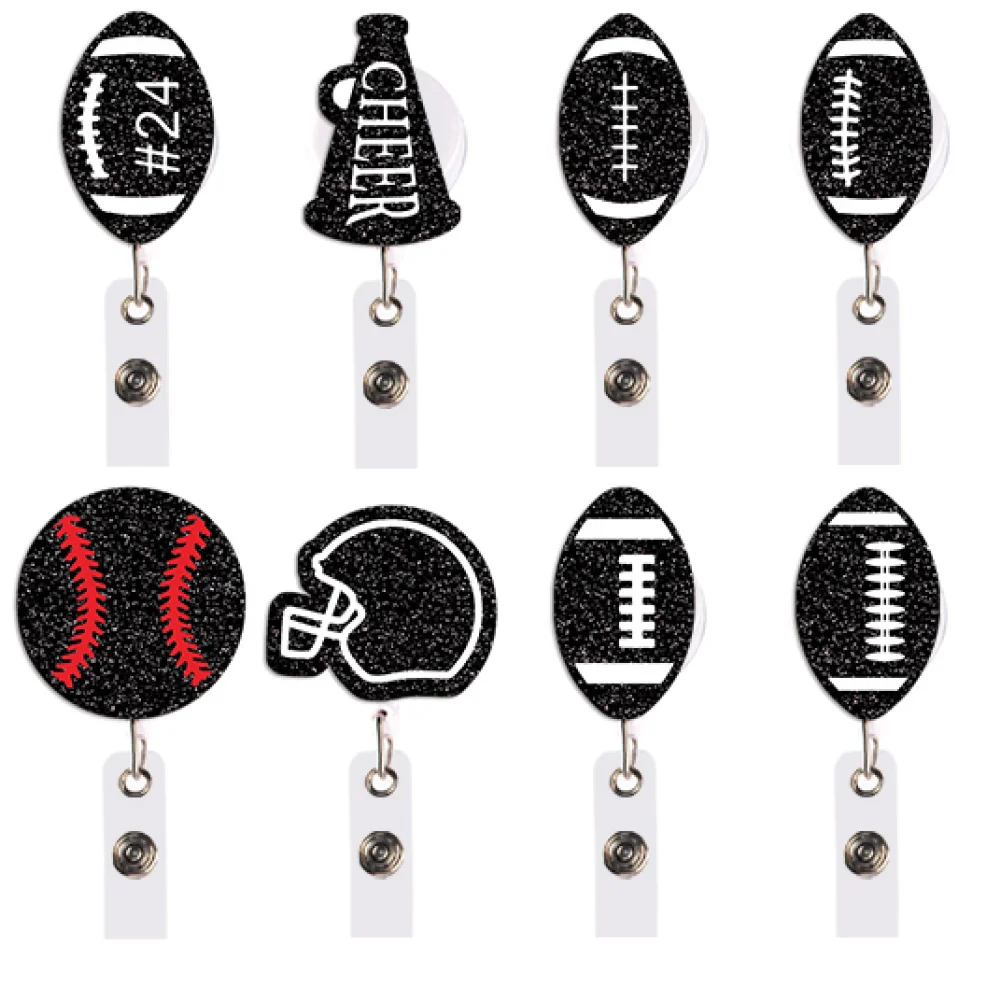 Glitter Acrylic Retractable Badge Reel Custom Anime Photo ID Card Holder Lanyard Clip Office School Badge Accessories