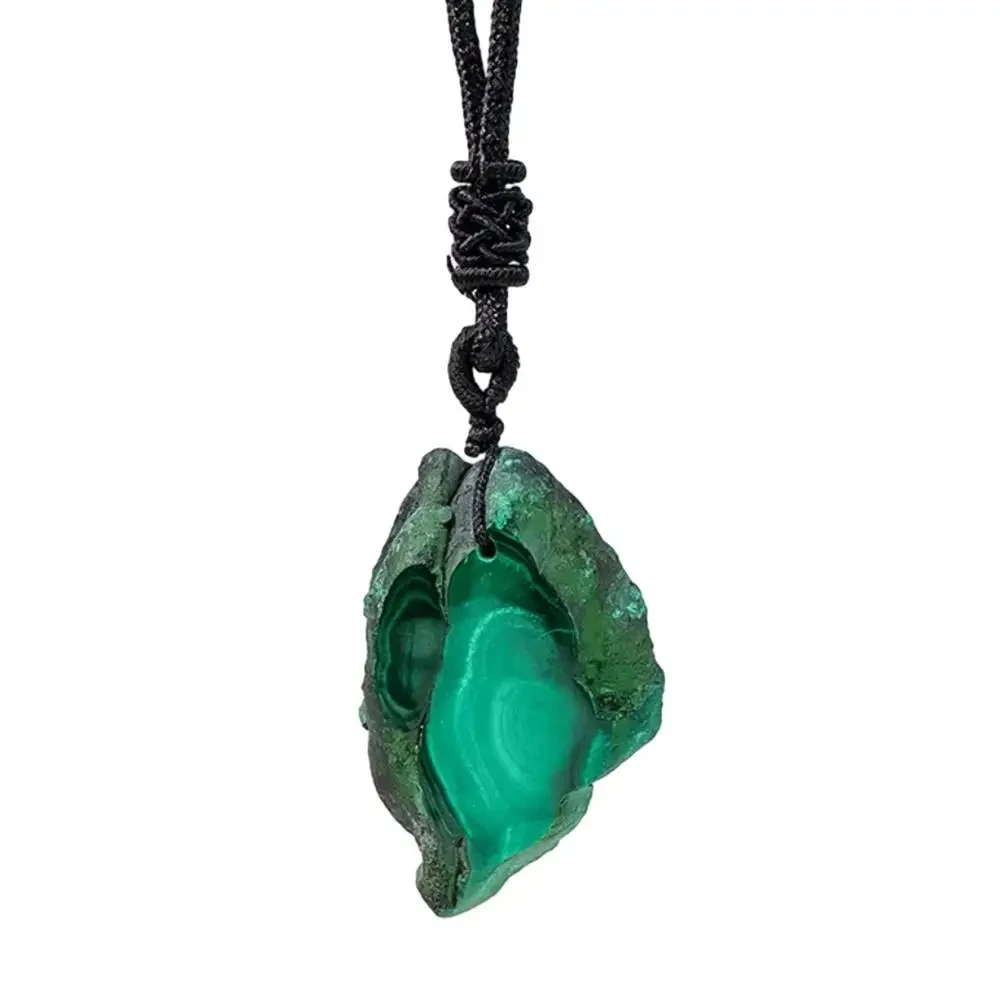 Natural Crystal Quartz Green Malachite Slab Raw Stone Pendant Irregular Gem Necklace Green Jewelry Dating Christmas Parties