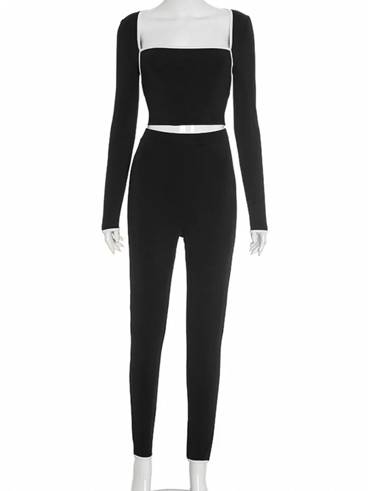 Set da donna 2 pezzi 2025 Autunno Inverno Manica lunga Crop Top e pantaloni Abiti Abiti Set coordinati di moda Completi Tute