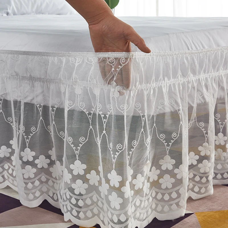 Pretty Design 18 Inch Drop Delicate Ruffles Floret Lace Bed Skirt With Strong Elastic Belts-Women/Lady/Girls Love
