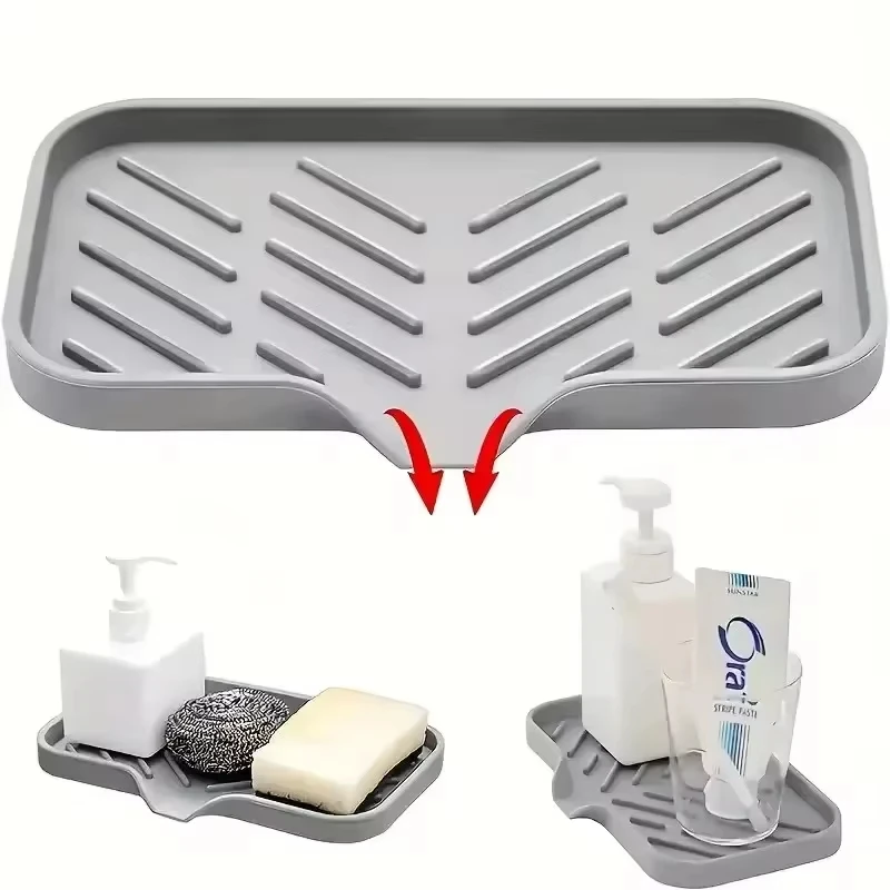 

New Silicone Faucet Mat Kitchen Sink Tray Soap Dispenser Sponge Drain Pad Sink Splash Drying Mat Countertop Storage Tray