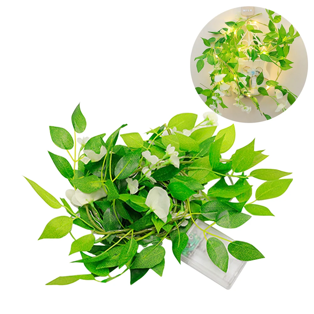 Hoja verde boda flor Artificial vid glicina falsa 20 LEDs Hada colgante dormitorio con cadena de luz alimentado por batería romántico