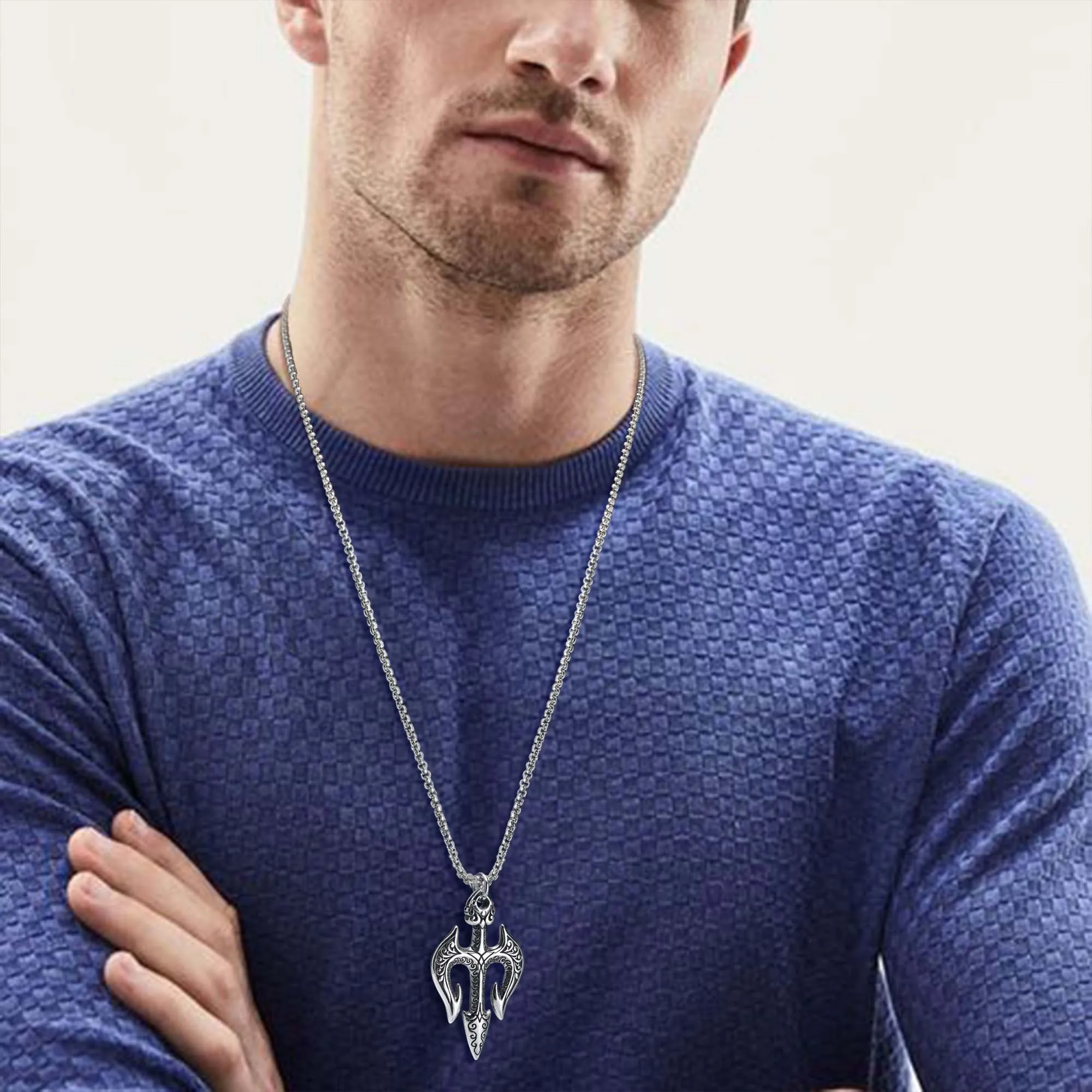 Neptunes Trident Pendant for Men, Trident of Shiva, Trishula, Poseidons Spear Necklace, Stainless Steel Mens Necklace - Image 5