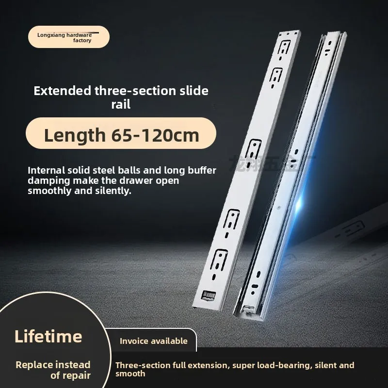 Extra Long Three Section Drawer Slides In Stainless Or Black Steel Full Extension Runners Optional Double Spring Soft Close