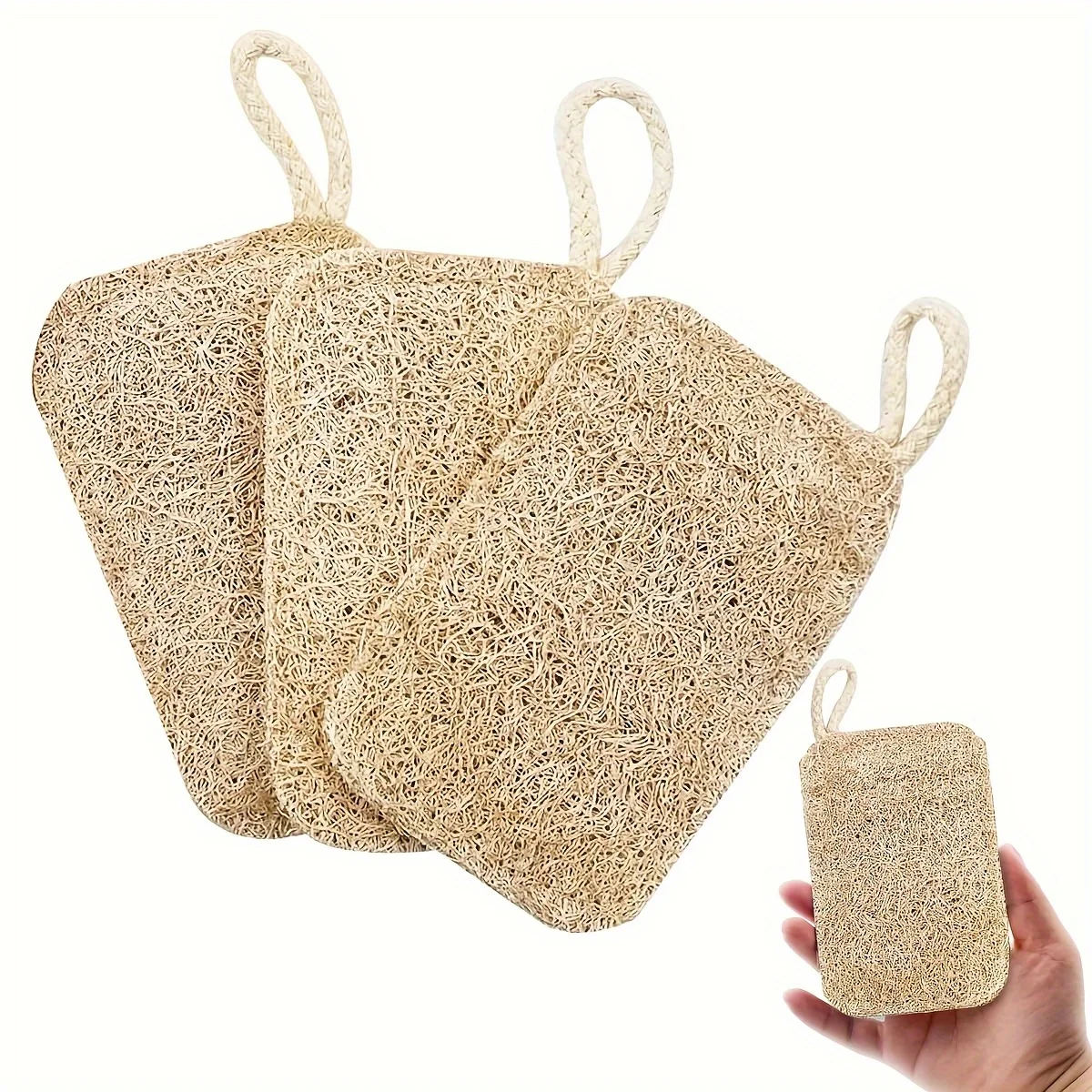 3pcs Loofah Sponges - Gentle Exfoliating Body & Back Cleanser, Deep Cleaning for Shower, Bath, Bathroom, Kitchen