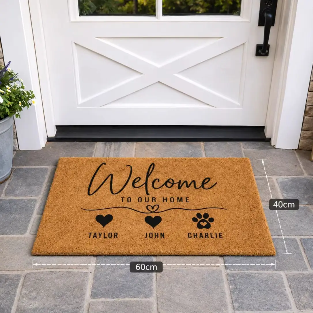 Custom Names Doormat Personalized Coir Look Mat Family Pet Warm Welcome Rug Non Slip Front Door Entrance Carpet Outdoor Decor