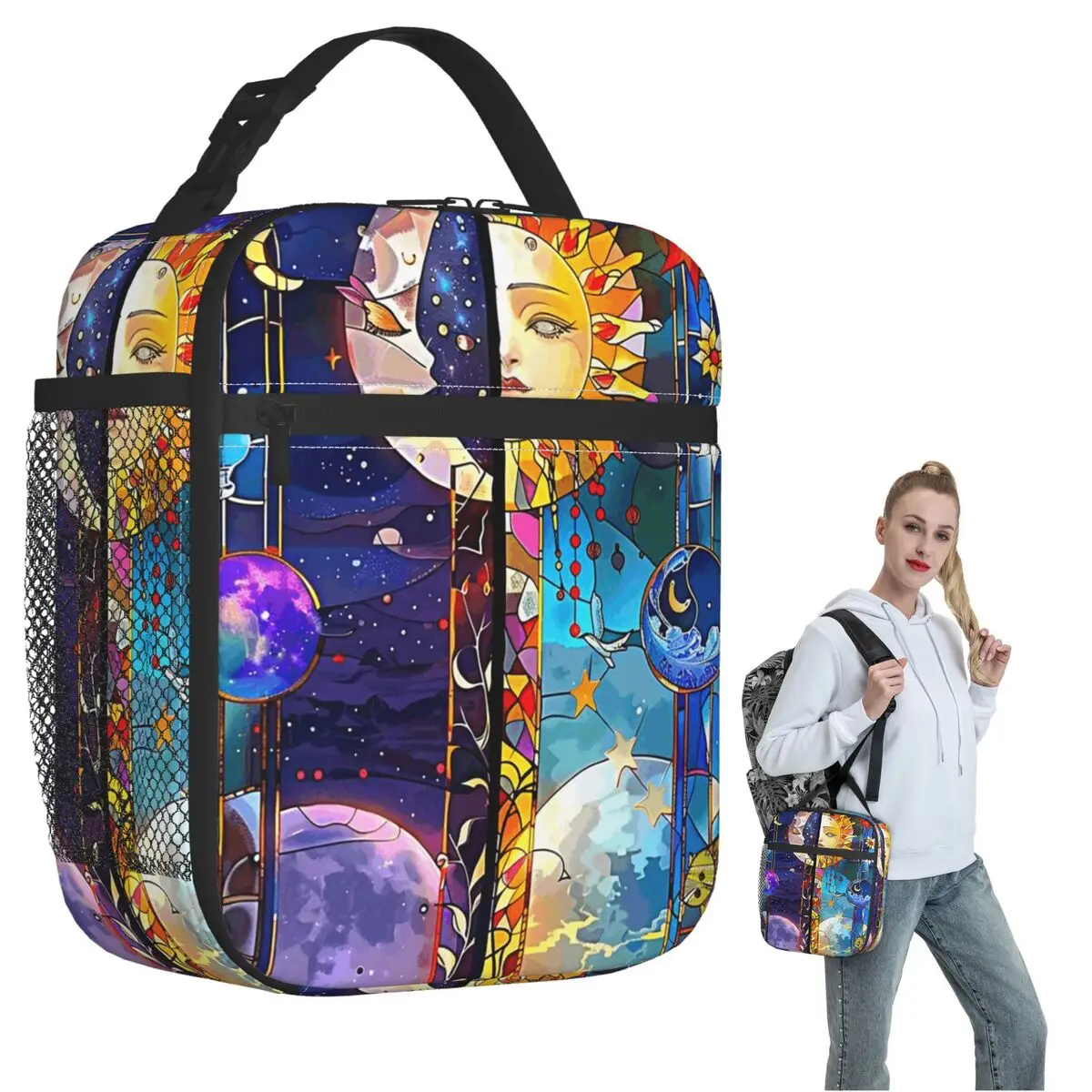 Trendy Sun Moon Boho Cosmos Astrology Insulated Lunch Bag for Women Children Leakproof Food Boxes Thermal Lunch Box Tote