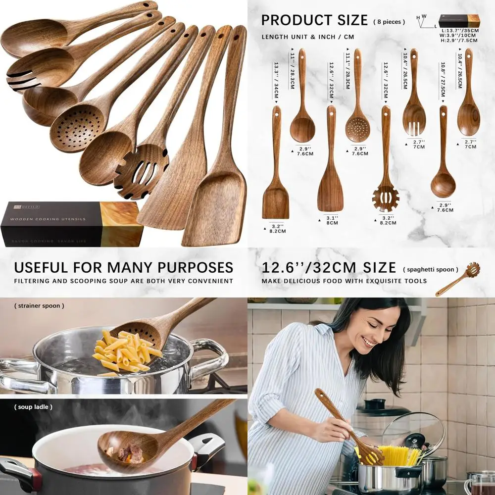 

Набор кухонных принадлежностей из дерева акации: лопаточки и ложки с антипригарным покрытием для повседневного использования на кухне