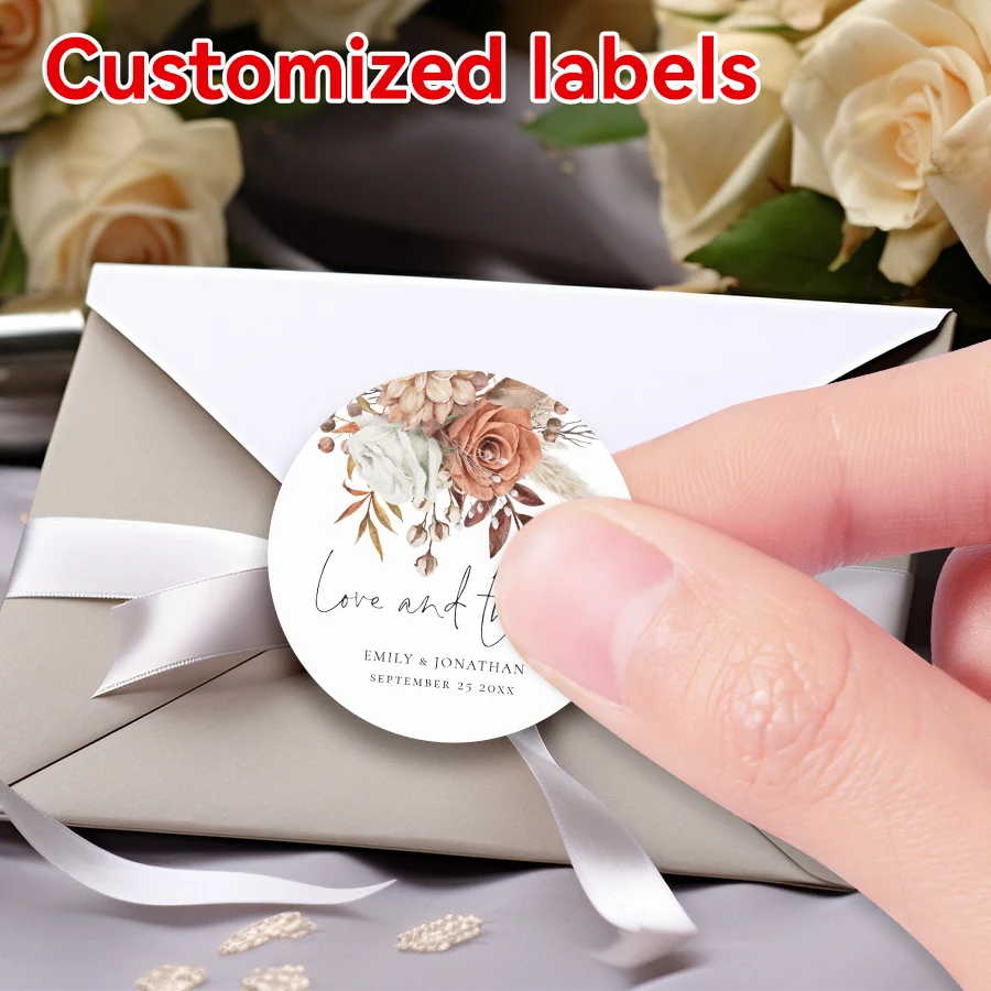 Personalized Non-Toxic Wedding Stickers, Floral DIY Craft Labels for Glass Jar Decorations, Waterproof Party Favor Seals