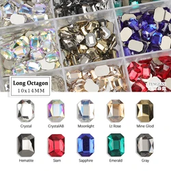 10x14MM Long Octagon Shape Flat Back Nail Art Rhinestone 12 Color Glass Stone DIY Manicure Decorations Mini Diamond 100Pcs