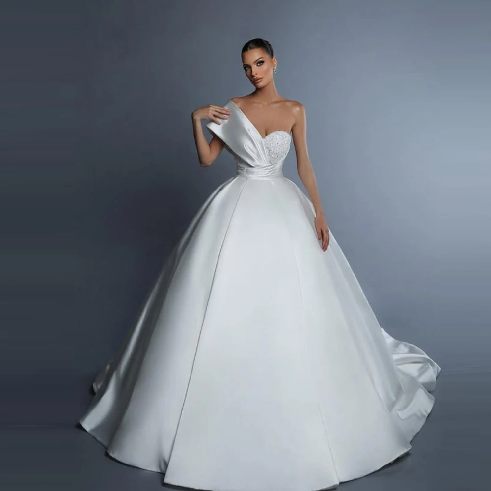 Vestidos De Novia De satén sin mangas con un hombro para mujer, Vestidos De Novia con cuello en forma De corazón, Vestidos De Novia De princesa sin espalda, Lujo