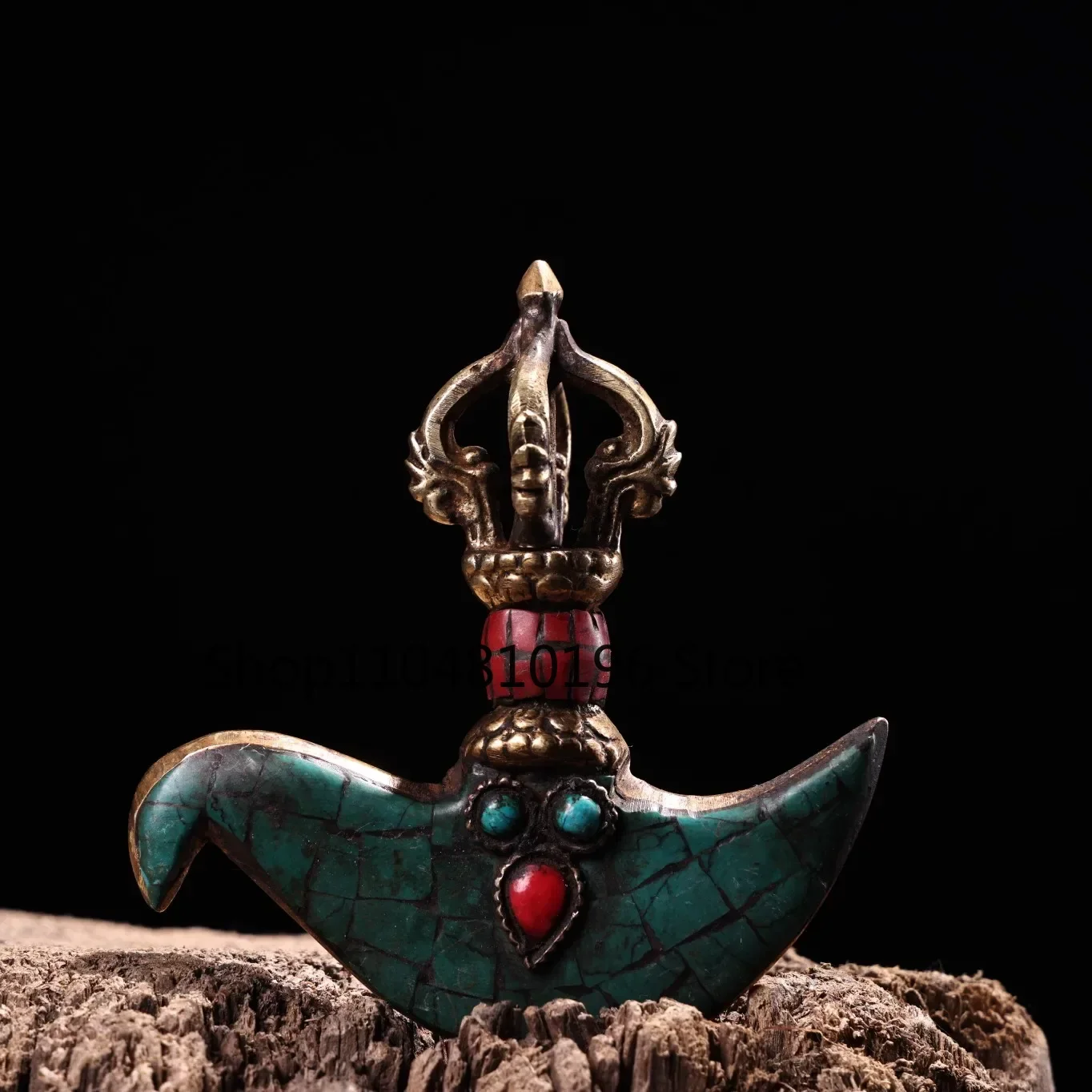 Old Tibet Tibetan Turquoise Bronze Manjushri Demon Subduing Axe Vajra Dorje