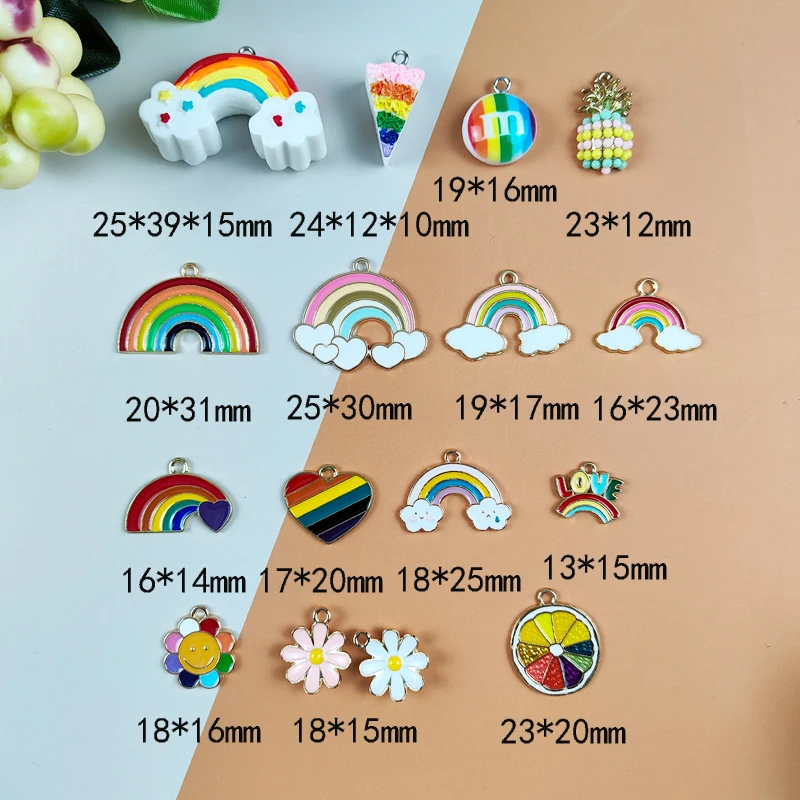 ApeUr Mixed 31pcs/Box Rainbow Series Flowers Enamel Metal Charms Resin Pendants For Jewelry Making KIT DIY Keychain Material SET