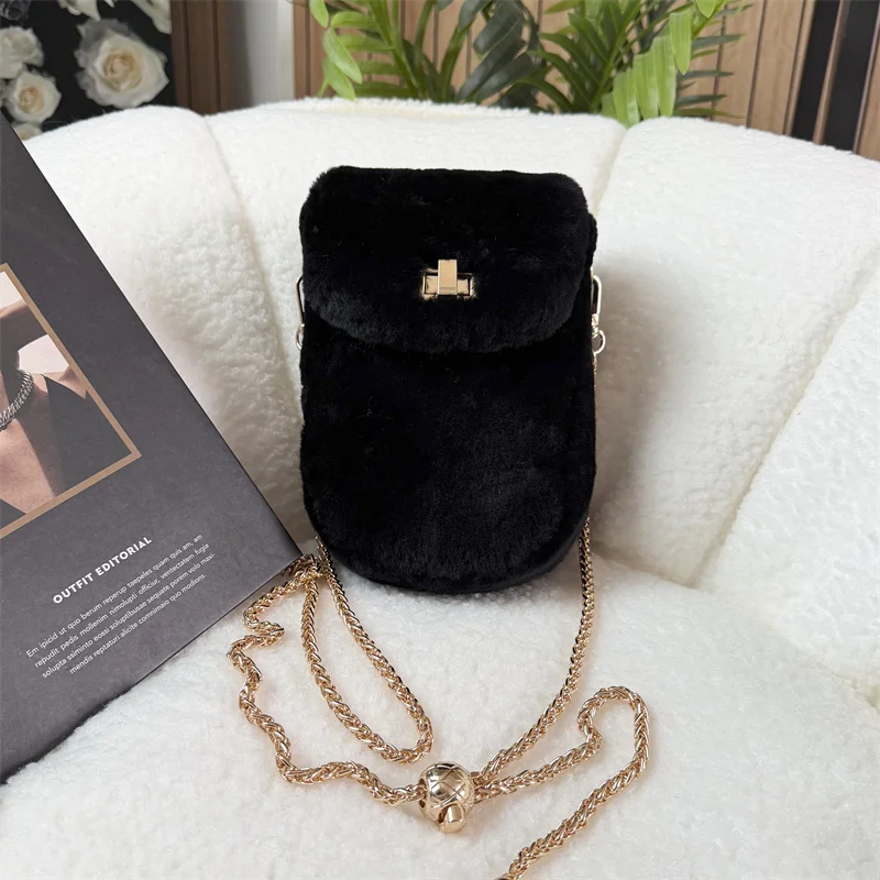 

Cute Bag Lambs Wool Phone-bag Women Fur Bags Crossbody Bag Fashionable Solid Color Mobile Phone Bag Female Portable Shoulder Bag
