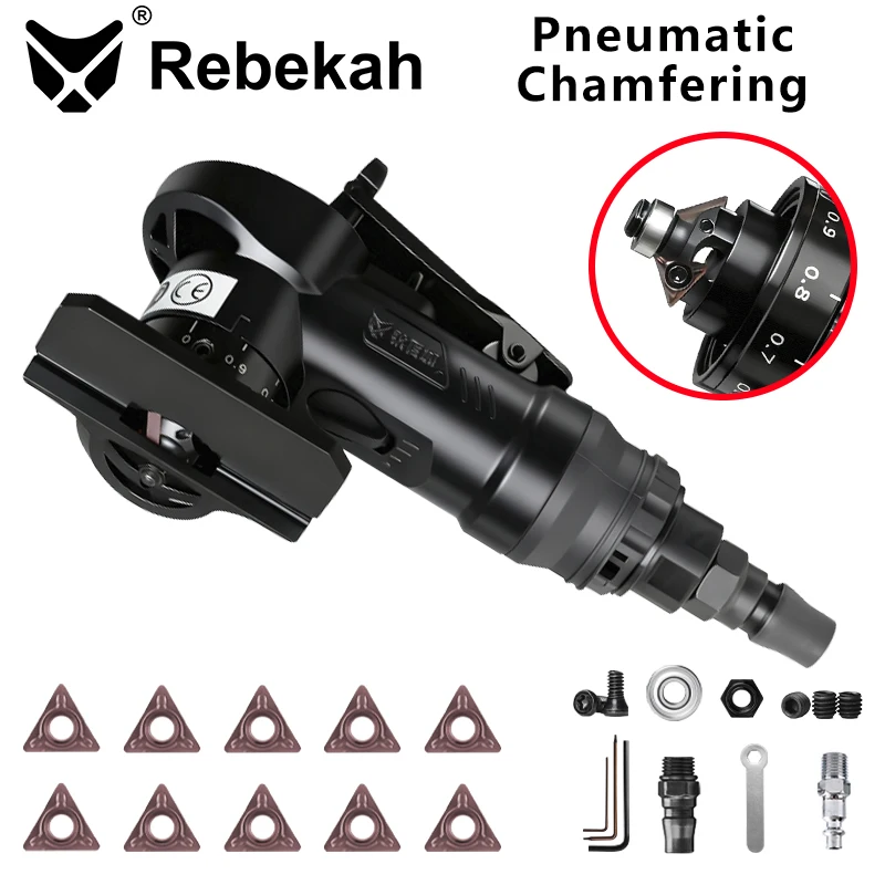 Rebekah RPC02D Pneumatic Chamfering Tool 45 Degree Metal Deburring Trimming Chamfering Machine Straight Edge Beveler Kit