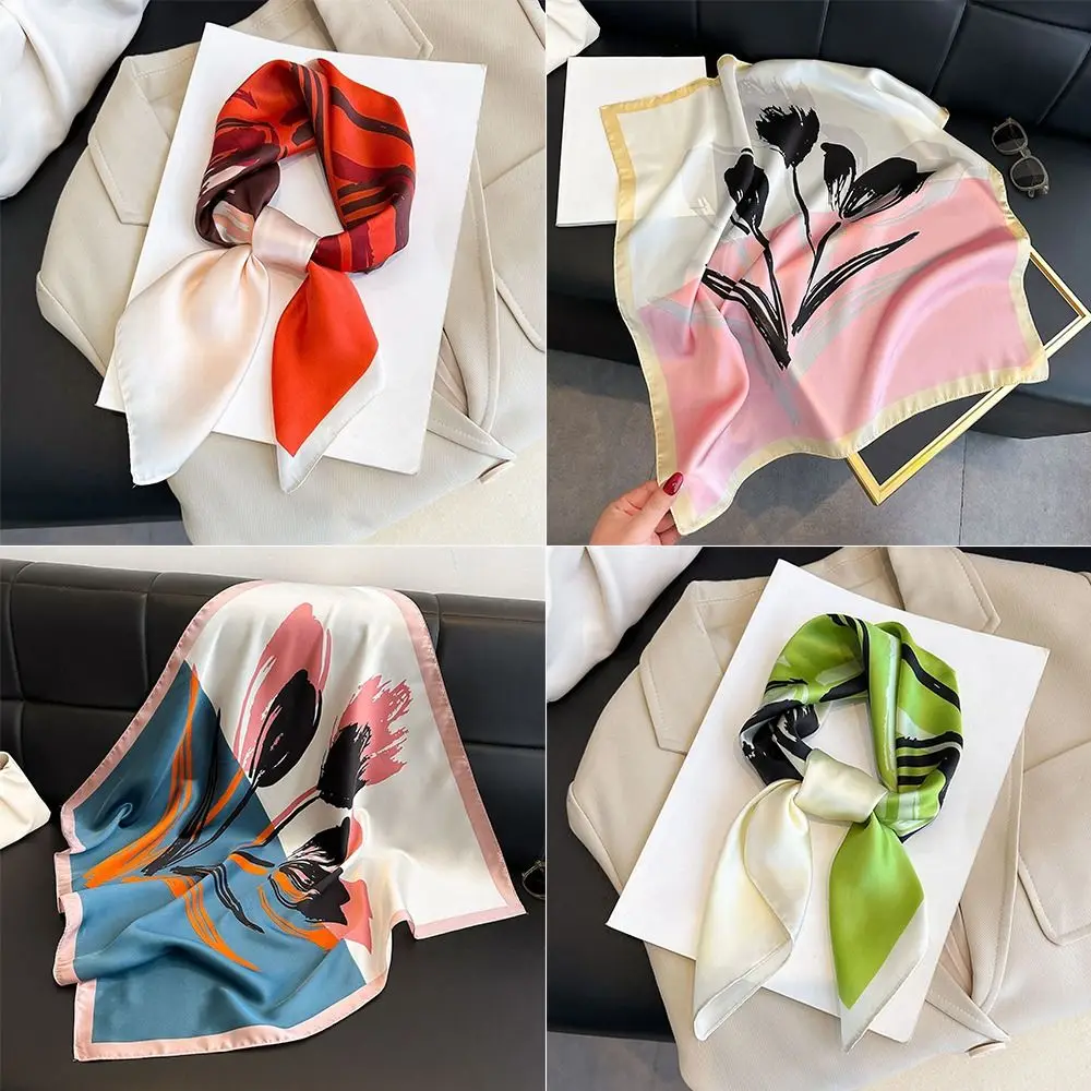 Elegant Polyester Lily Scarves Wrap Square 70x70cm Women Satin Hijab Versatile Neckerchief Women Fashion