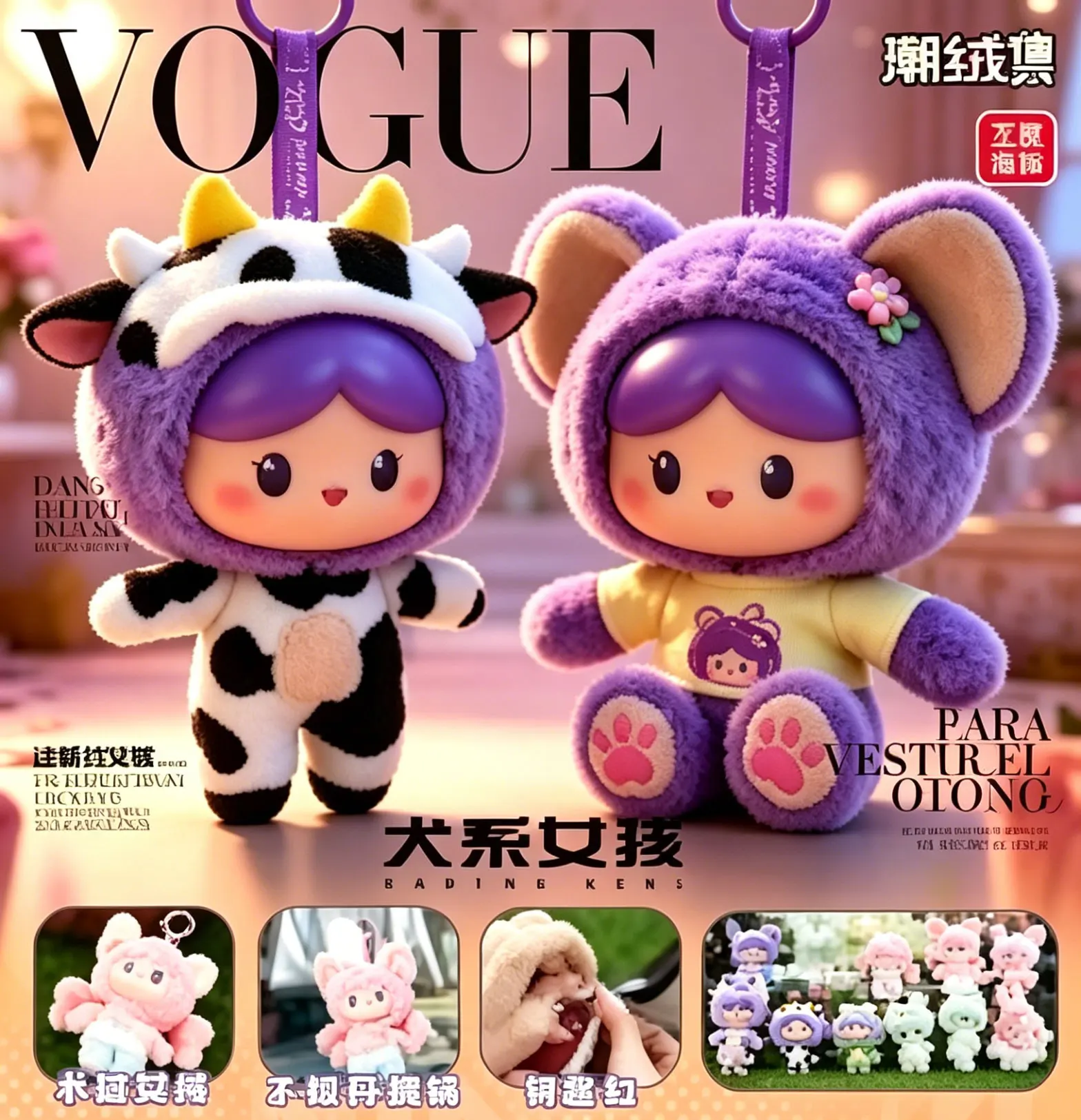 Authentic and in stock 26 trendy plush set featuring dog breed girl theme. Popular blind box lucky doll keychain plush toy gift. - view 3