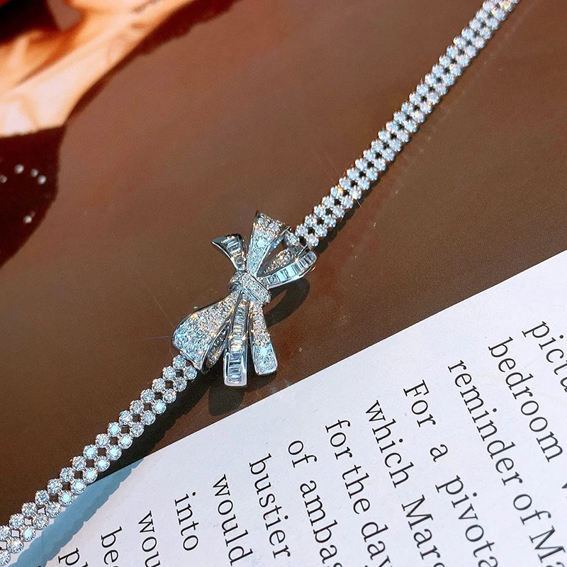 Aazuo 18K White Gold Natural Diamonds 1.8ct Bowknot Classic Tennis Bracelet For Woman Upscale Trendy Wedding Engagement Party