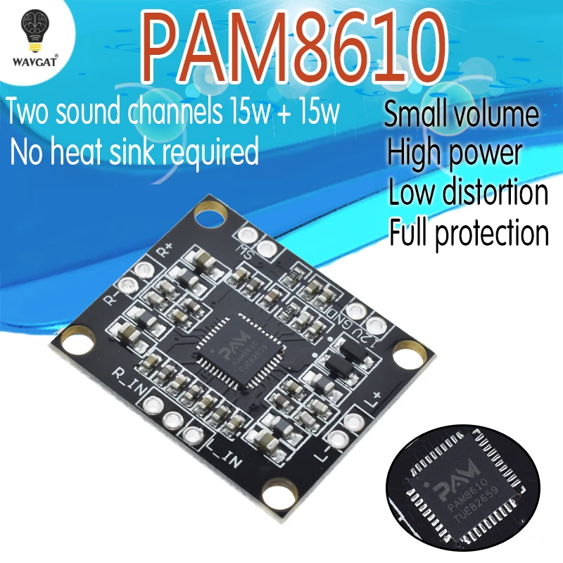 WAVGAT PAM8610 digital power amplifier board 2 x15w dual channel stereo mini class D power amplifier board