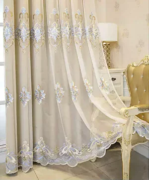 Nordic Style Light Luxury Beige Flame Cloth Gauze Integrated Embroidered Curtains Living Room Bedroom Balcony Blackout Curtains