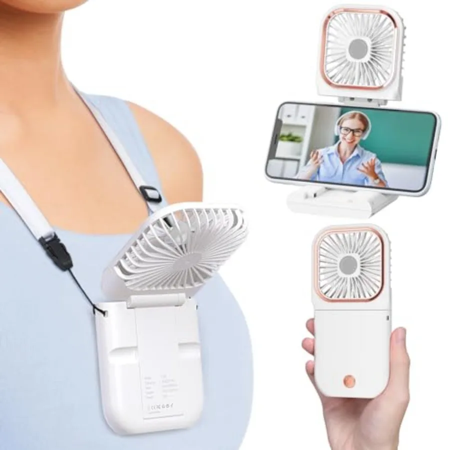 

Portable Handheld Fan - Rechargeable Fan with Phone Holder 3 Speed Adjustable, Small Folding Travel Fan for Outdoor Beach Conce