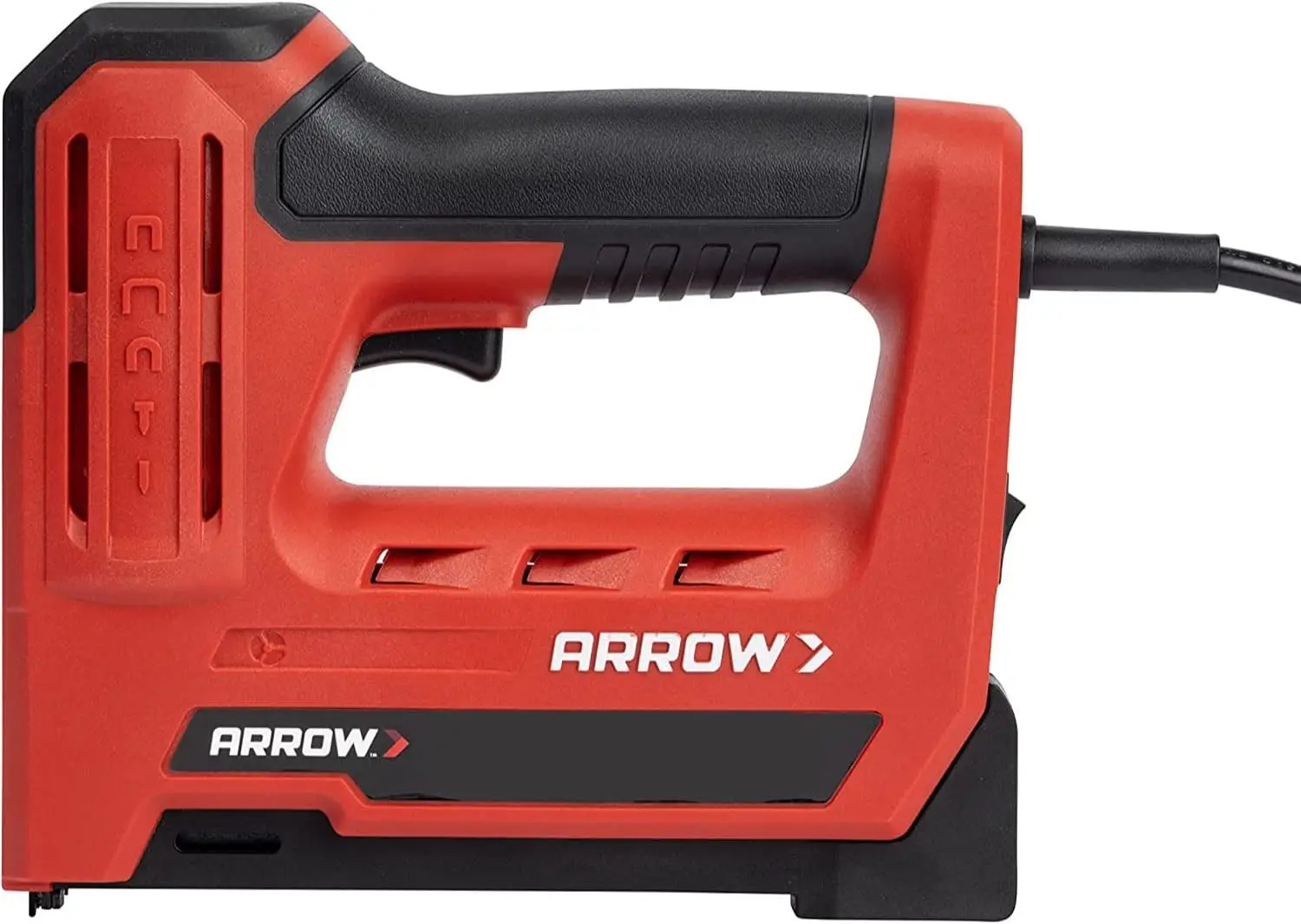 Corded 5-in-1 Electric Staple and Nail Gun, Wire Stapler and Brad Nailer for Upholstery, Framing, Insulation, Crafts, Fencing, and Cable, Black/Red