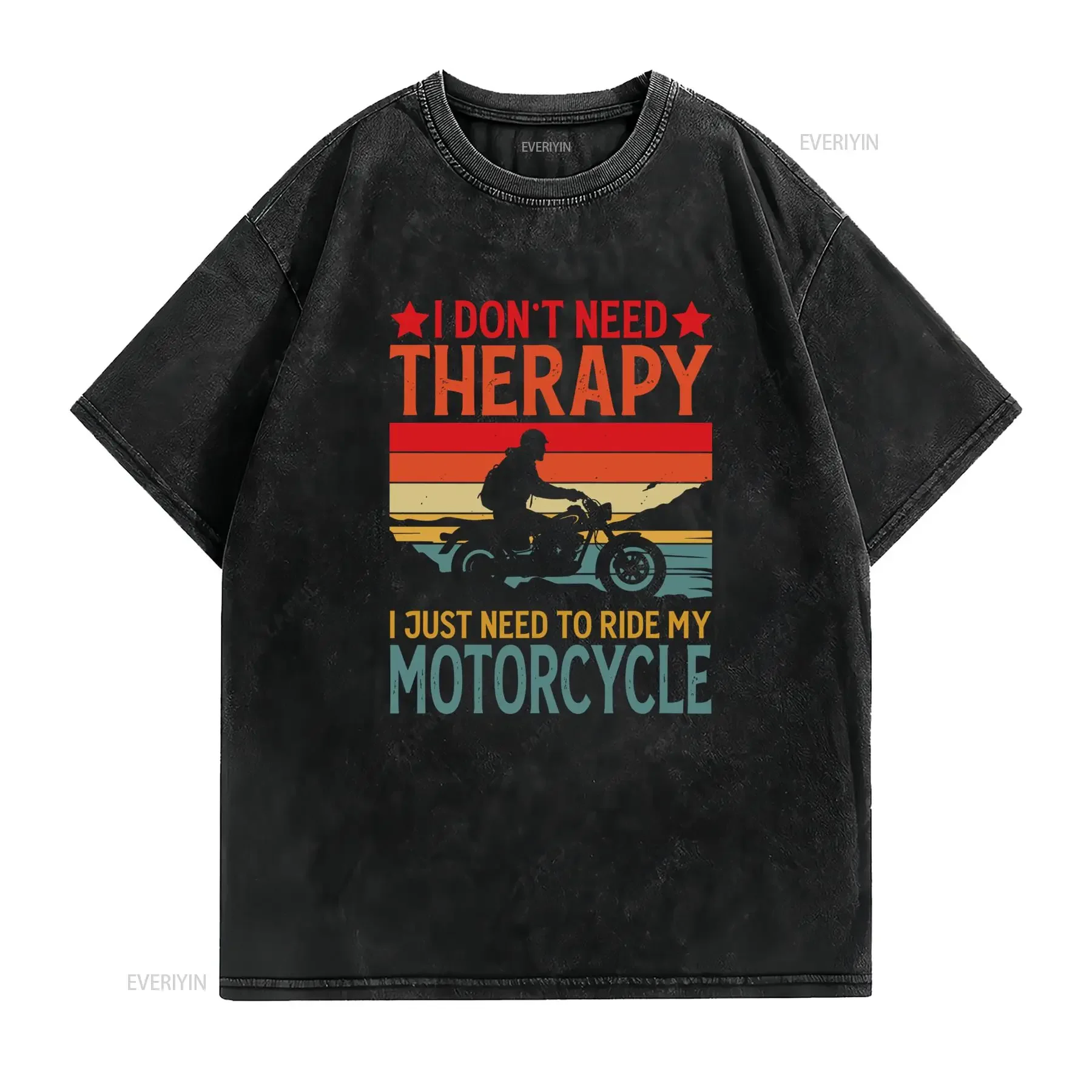 T shirt Masculina 'Não Preciso Relaxar Só Quero Andar na Motocicleta' Amarelo Vibrante Casual de Verão Riscas com vintage