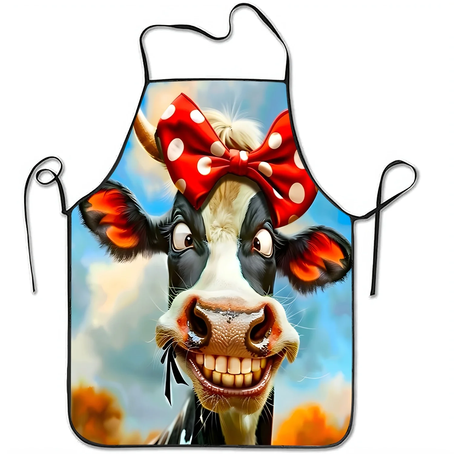 1pc 1pcs Cow Print Apron Suitable For Home Kitchen Baking Sleeveless Smock With Cow & Smiling Face Bib Apron For & Unisex Gift F