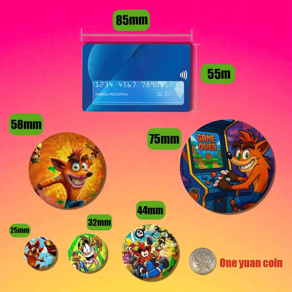 For Crash Bandicoot Fox Badge Cover Custom Pin Insignia Emblem Round Button 58mm 44mm Laser Film