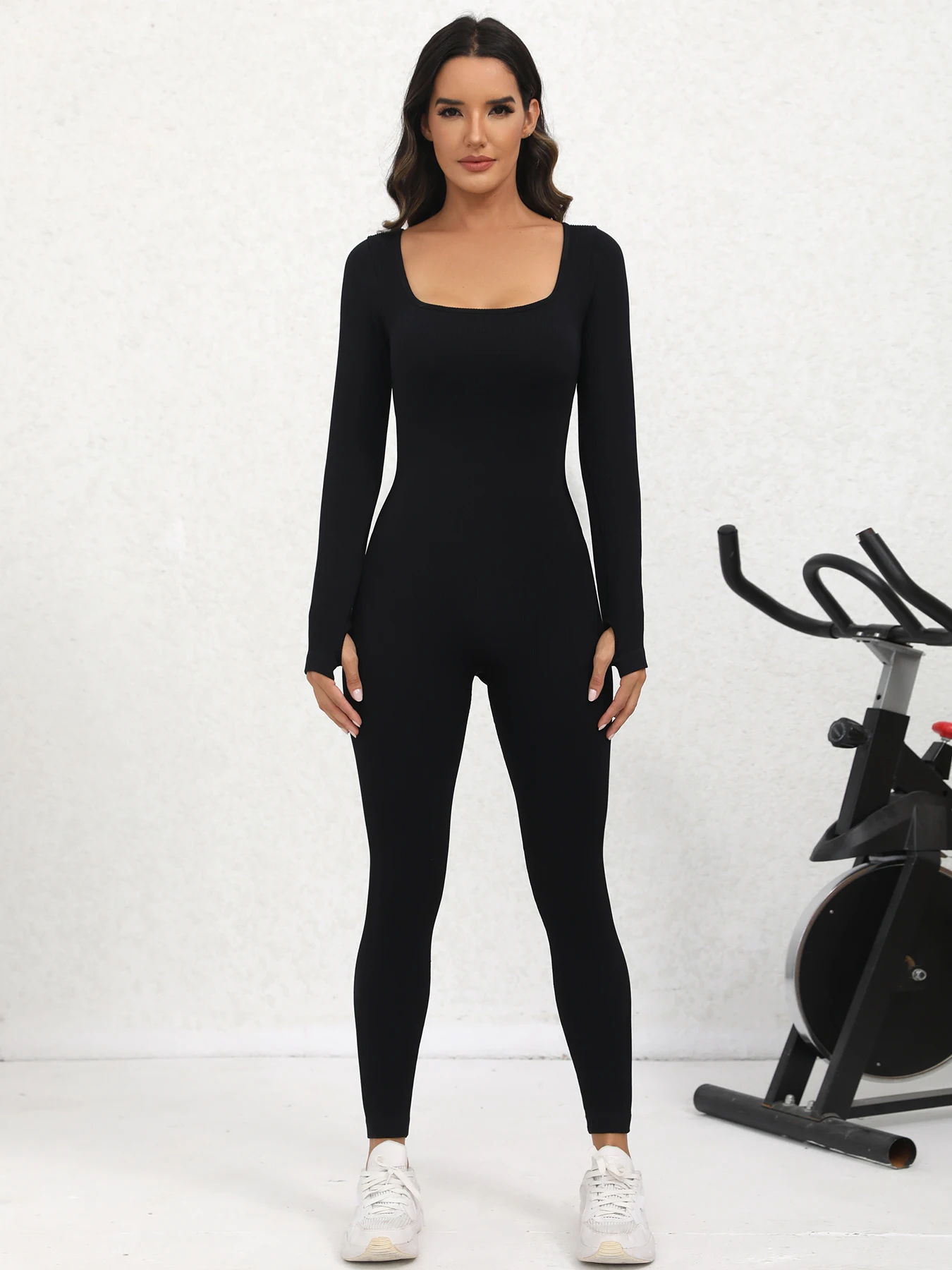 Women Yoga Jumpsuits Workout Ribbed Long Sleeve Sport Jumpsuits