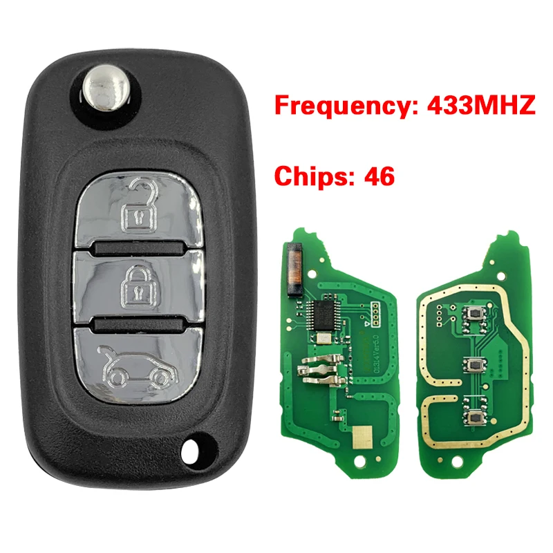 CN010054 Aftermarket 3 Button Flip Remote Key For R-enault Megane3 Scenic III SM3 Fluence 2009-2015 PCF7961 433Mhz FSK