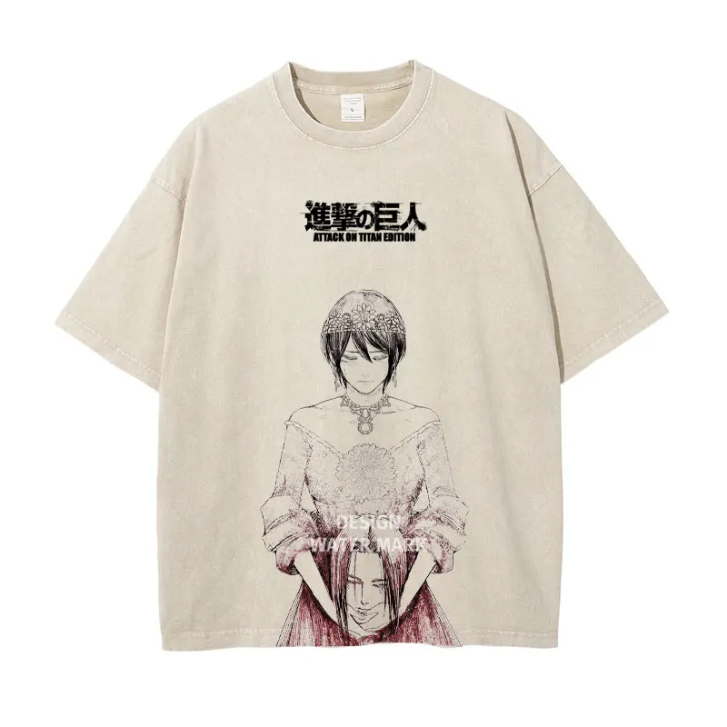

Anime T-Titan A-Attack T Shirt Vintage Washed Levi Mikasa Eren Jaeger T-shirts Streetwear Manga Tops Tees Men Girl 100% Cotton