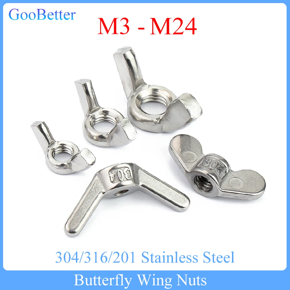 

2/5/10Pcs Butterfly Wing Nuts M3 M4 M5 M6 M8 M10 M12 M14 M16 M18 M20 M24 304/316/201 Stainless Steel Wing Nuts Hand Tighten Nut