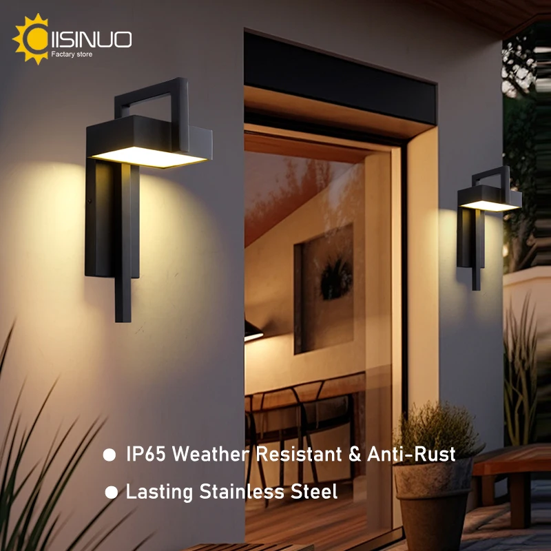 Outdoor Wall Lights LED 10W Black Stainless Steel Lighting Fixture Waterproof IP65 Anti-Rust Sconce Luminaire for Garage Pathway