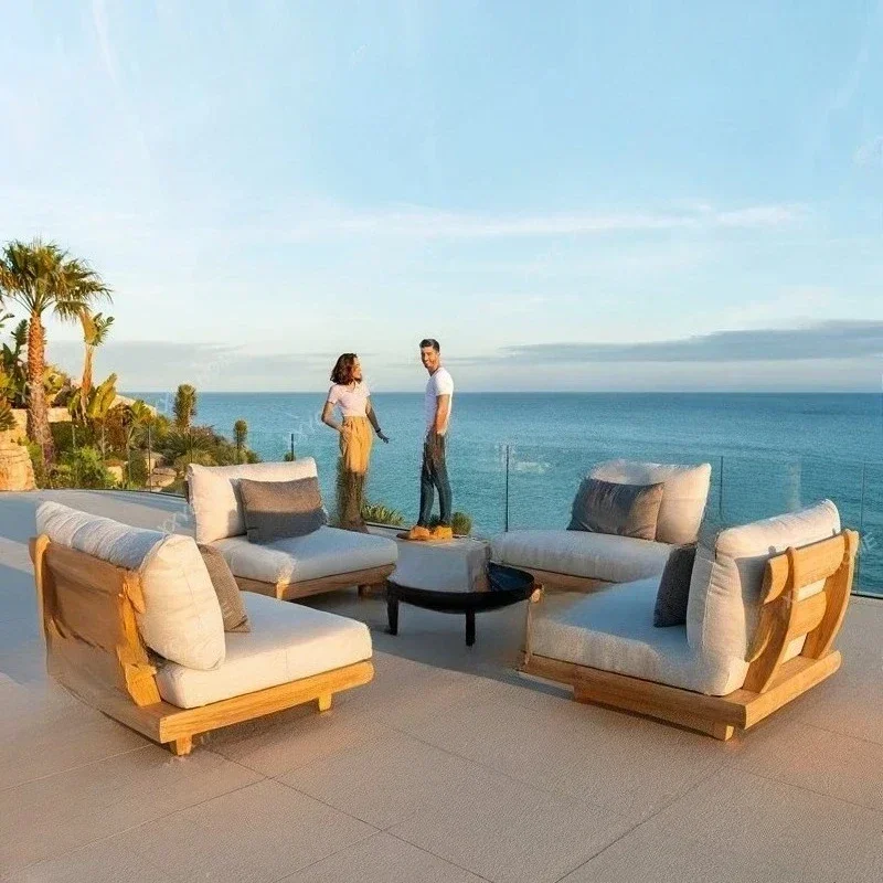 Outdoor Sofa Teak Courtyard Solid Wood Outdoor Indoor Rain-proof And